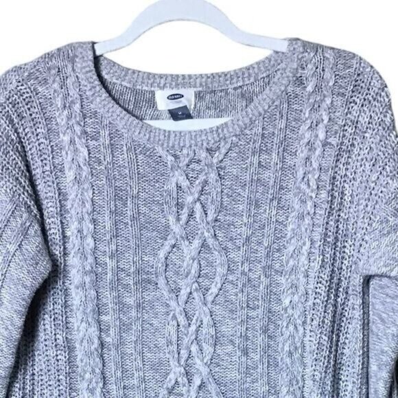 Old Navy Womens Cable Knit Sweater Medium Cottagcore Grey Long Sleeve Ch… - Picture 2 of 6